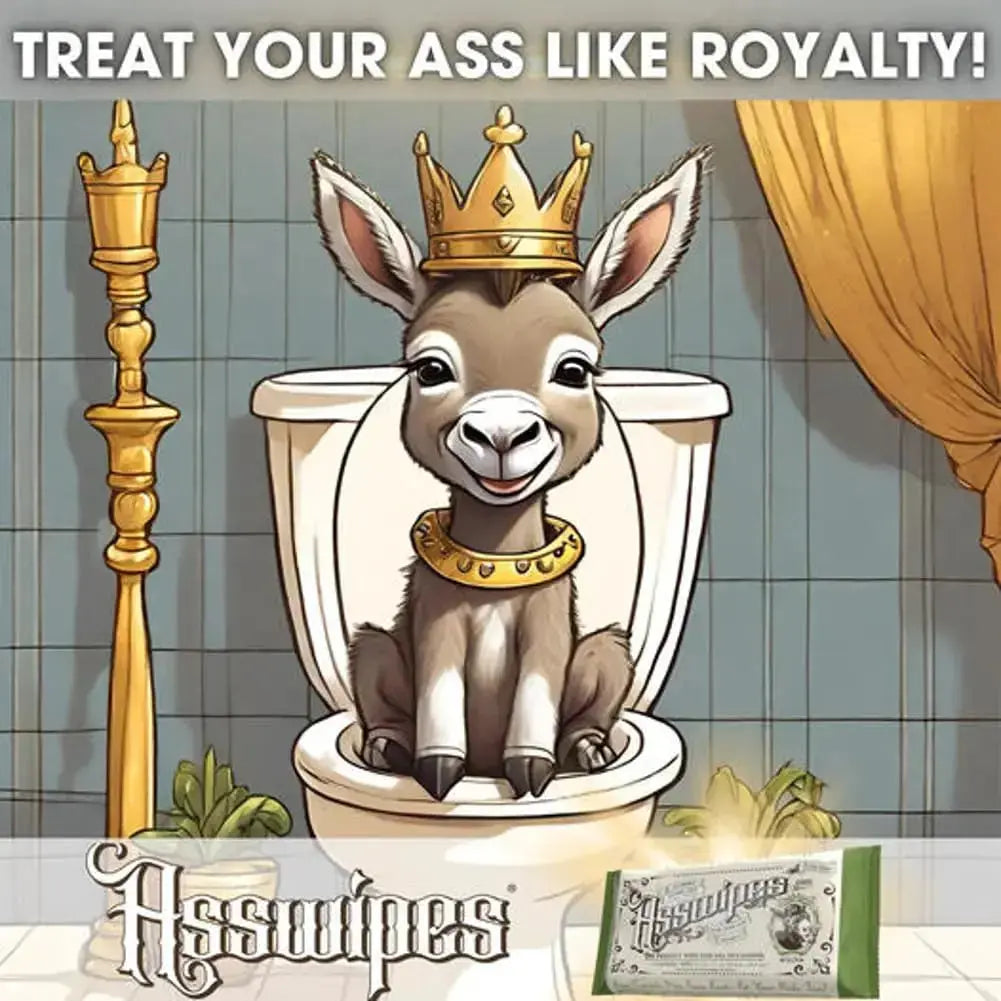 Donkey on a toilet with the slogan
