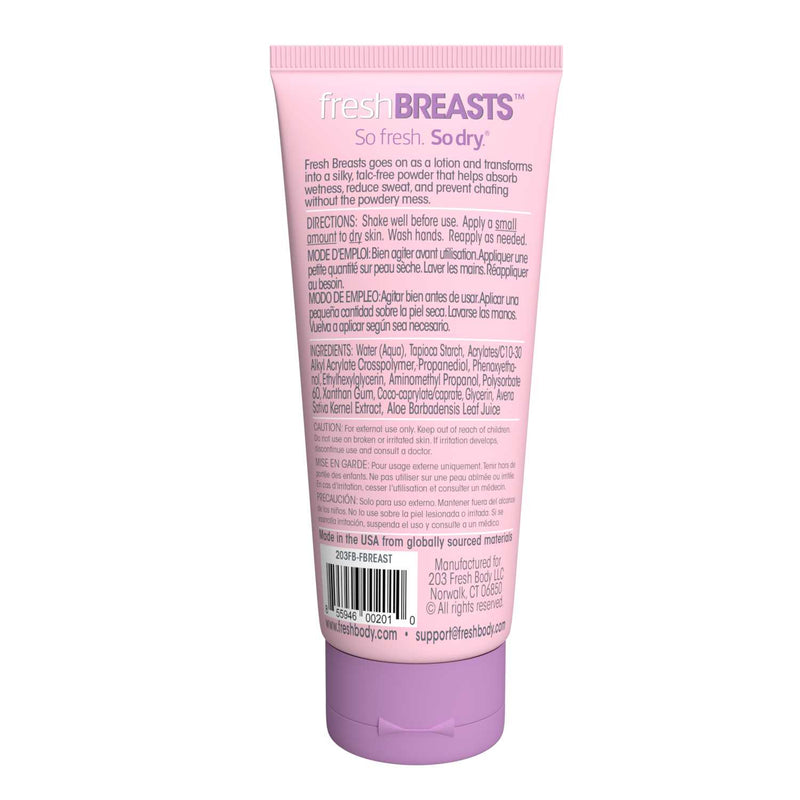 Back of Fresh Breasts Tube.  Full ingredients for all products are availabe in our website menu.