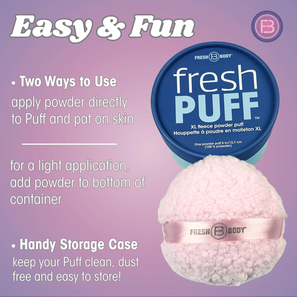 Fresh Powder Fresh Puff, XL Powder Puff for Body Powder Applicator, (5