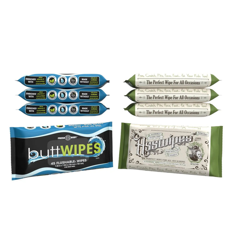 Buttwipes + Asswipes 45ct Flowpack 3+3 Bundle (6 packs total) Fresh Body