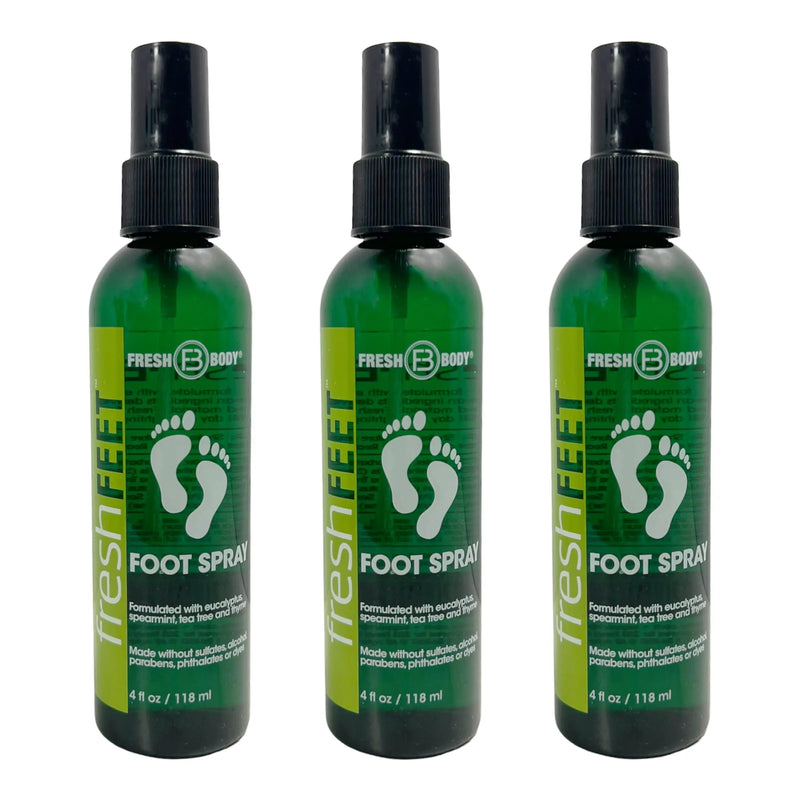 Fresh Feet Foot Spray with Eucalyptus, Spearmint & Tea Tree Oil - 4 oz Spray Bottle Fresh Body 3-pack