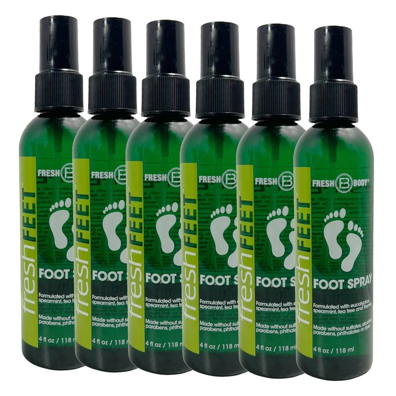 Fresh Feet Foot Spray with Eucalyptus, Spearmint & Tea Tree Oil - 4 oz Spray Bottle Fresh Body 6-pack